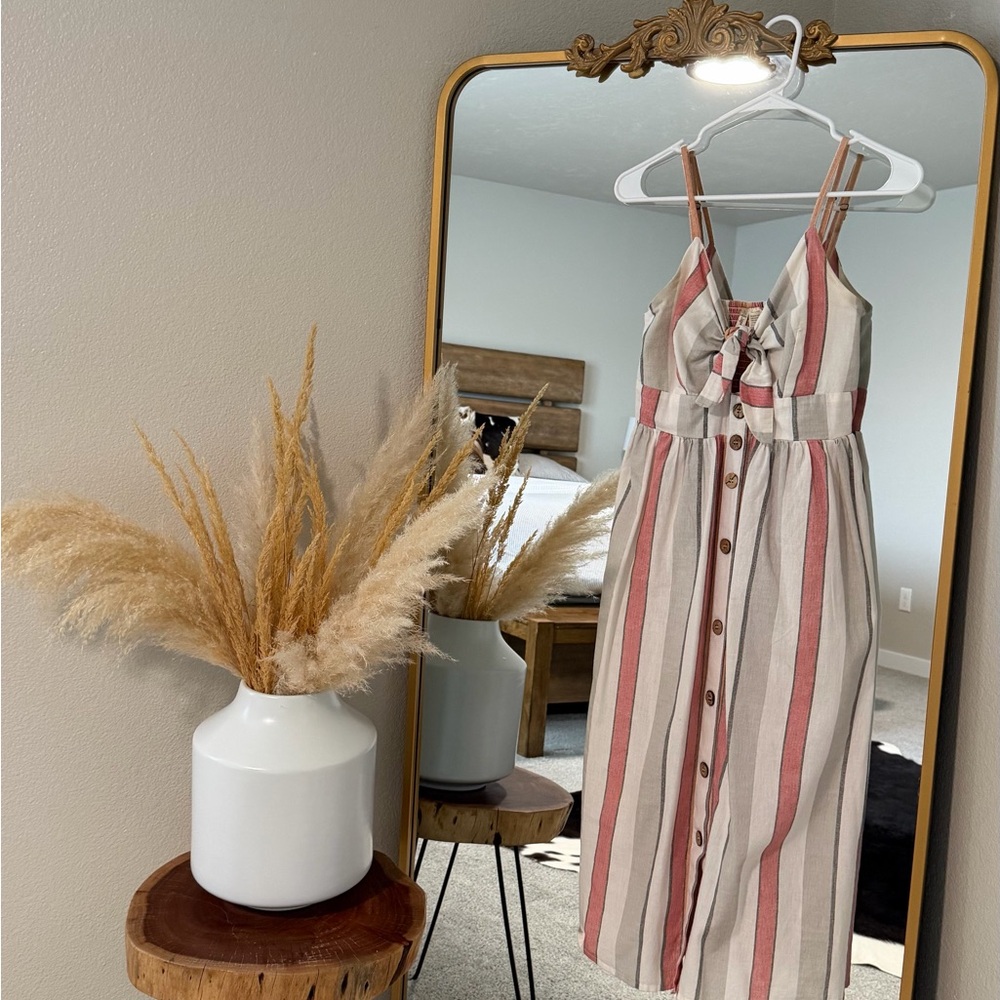 Japna Striped Midi Dress in light red and Cream